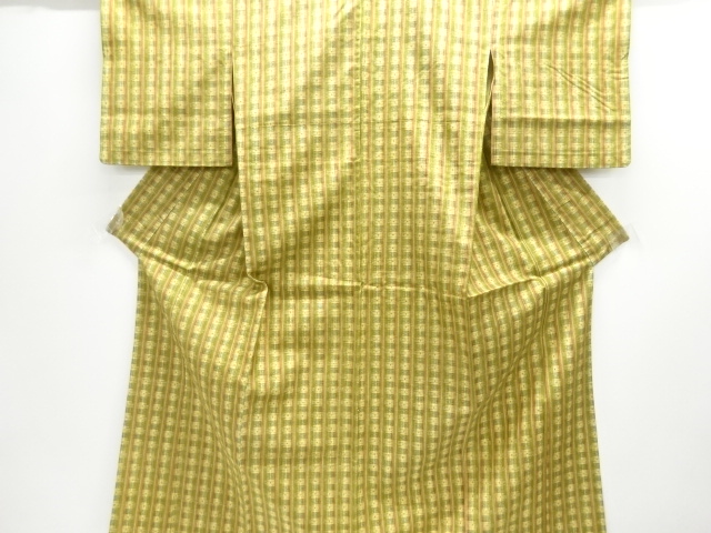 JAPANESE KIMONO / ANTIQUE HITOE KIMONO / SILK / HAND WOVEN TSUMUGI / ABSTRACT GRID